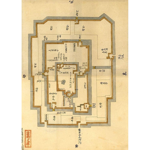 Japanese Castle Plan Black Modern Wood Framed Art Print by Vintage Maps