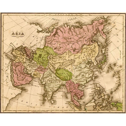 Asia 1835 Black Modern Wood Framed Art Print with Double Matting by Vintage Maps