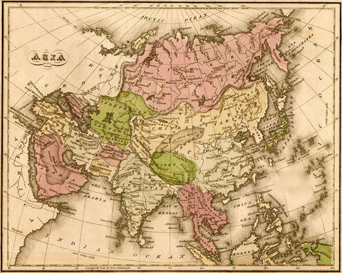 Asia 1835 Black Ornate Wood Framed Art Print with Double Matting by Vintage Maps