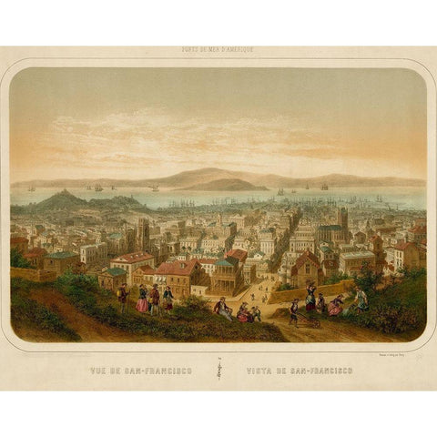 Vue de San Francisco Seaports of America 1860 Gold Ornate Wood Framed Art Print with Double Matting by Vintage Maps