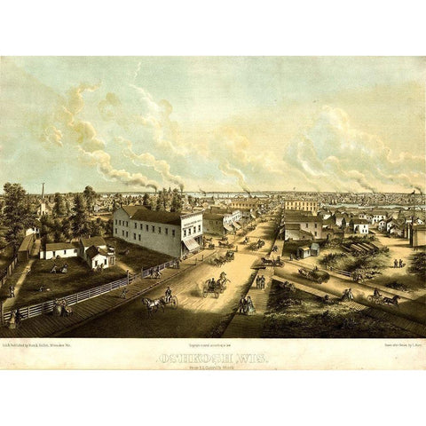 Oshkosh-Wisconsin 1850 White Modern Wood Framed Art Print by Vintage Maps