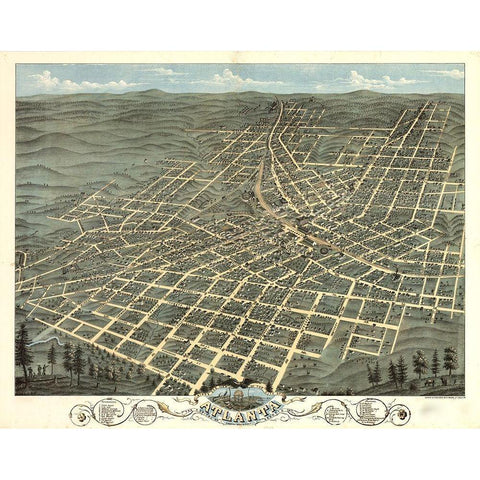 Atlanta-Georgia 1871 Black Modern Wood Framed Art Print by Vintage Maps