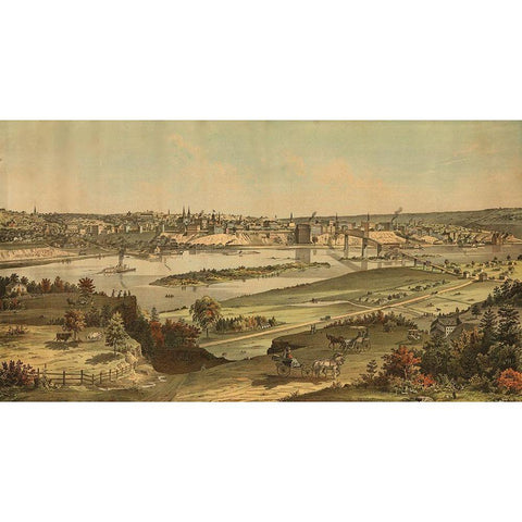 St. Paul-Minnesota 1874 Gold Ornate Wood Framed Art Print with Double Matting by Vintage Maps