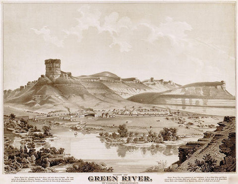 Green River-Wyoming 1875 Black Ornate Wood Framed Art Print with Double Matting by Vintage Maps