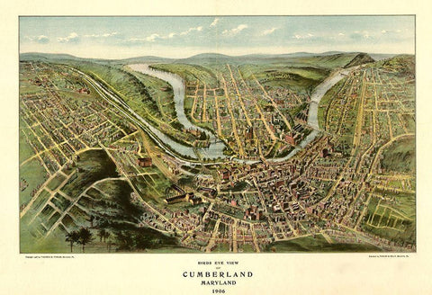 Cumberland-Maryland 1906 White Modern Wood Framed Art Print with Double Matting by Vintage Maps