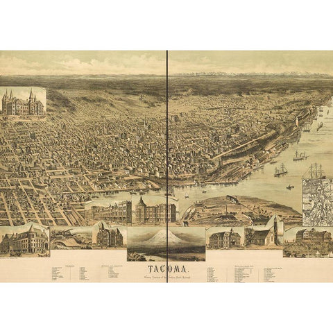 Tacoma-Washington 1890 Black Modern Wood Framed Art Print with Double Matting by Vintage Maps