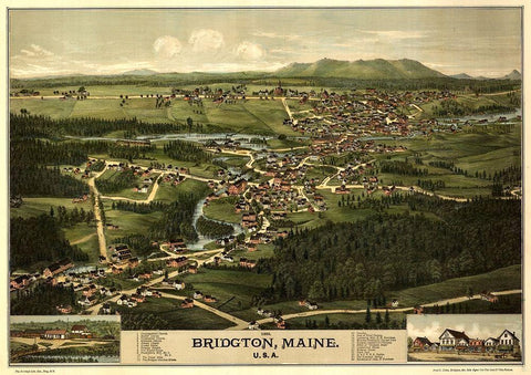 Bridgeton-Maine 1888 White Modern Wood Framed Art Print with Double Matting by Vintage Maps