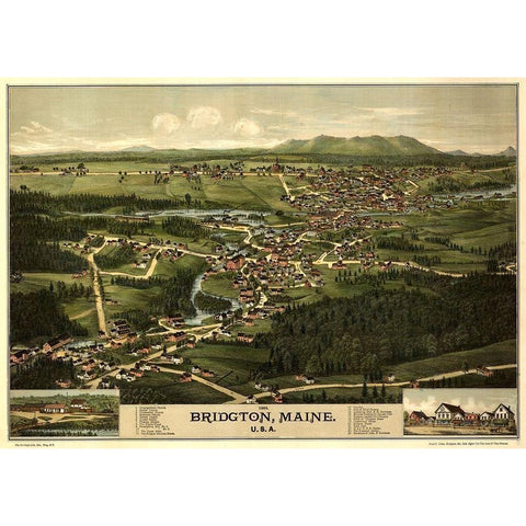 Bridgeton-Maine 1888 Gold Ornate Wood Framed Art Print with Double Matting by Vintage Maps