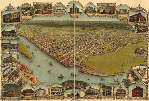 Eureka-Humboldt County-California. 1902 White Modern Wood Framed Art Print with Double Matting by Vintage Maps