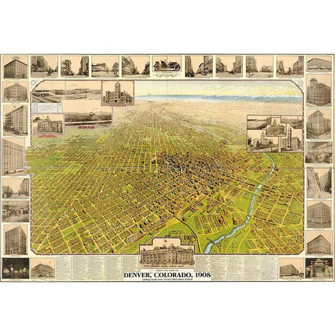 Denver-Colorado 1907 Black Modern Wood Framed Art Print with Double Matting by Vintage Maps