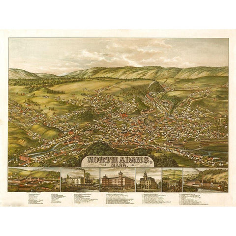 North Adams-Massachusetts 1881 White Modern Wood Framed Art Print by Vintage Maps