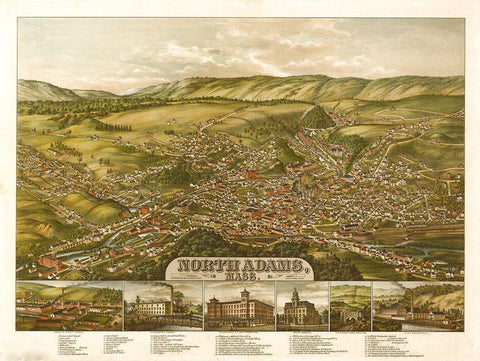 North Adams-Massachusetts 1881 White Modern Wood Framed Art Print with Double Matting by Vintage Maps