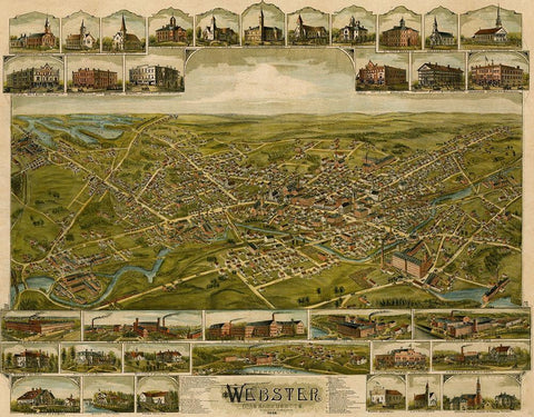 Webster-Massachusetts 1892 Black Ornate Wood Framed Art Print with Double Matting by Vintage Maps