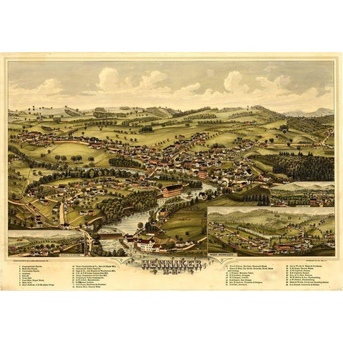 Henniker-New Hampshire 1889 Black Modern Wood Framed Art Print by Vintage Maps