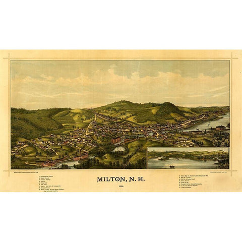 Milton-New Hampshire 1888 Gold Ornate Wood Framed Art Print with Double Matting by Vintage Maps