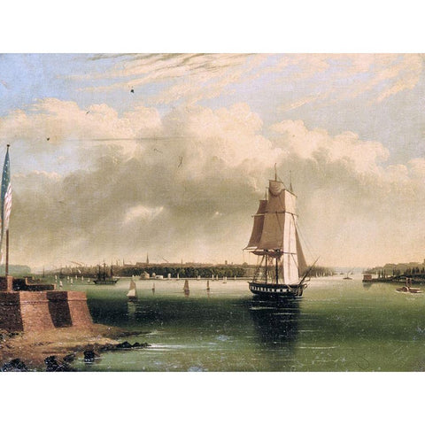 Bay and Harbor of New York from Bedlows Island White Modern Wood Framed Art Print by Coates, Edmund C.