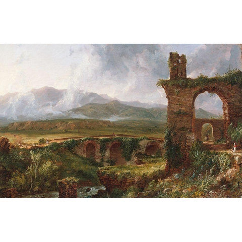 A View near Tivoli (Morning) Black Modern Wood Framed Art Print with Double Matting by Cole, Thomas