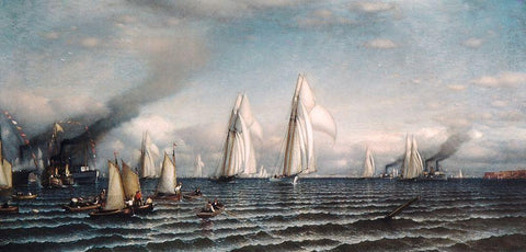 Finishâ€”First International Race for Americas Cup, August 8, 1870 Black Ornate Wood Framed Art Print with Double Matting by Colman, Samuel