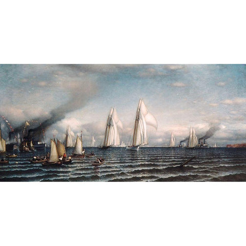 Finishâ€”First International Race for Americas Cup, August 8, 1870 Black Modern Wood Framed Art Print with Double Matting by Colman, Samuel