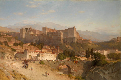 The Hill of the Alhambra, Granada White Modern Wood Framed Art Print with Double Matting by Colman, Samuel