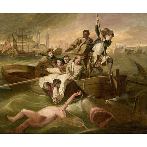 Watson and the Shark Gold Ornate Wood Framed Art Print with Double Matting by Copley,Â John Singleton