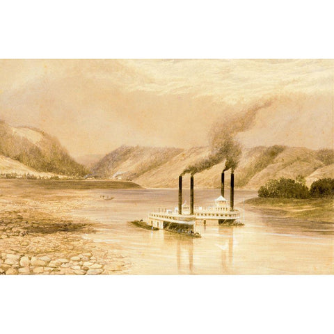 The Ohio River near Wheeling, West Virginia Black Modern Wood Framed Art Print with Double Matting by Cranstone, Lefevre James