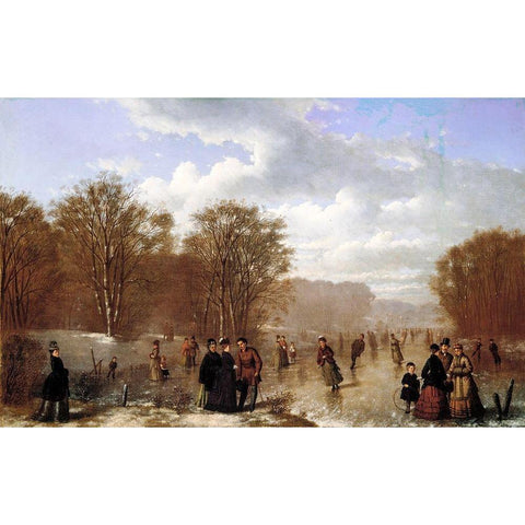 Skating on the Wissahickon Black Modern Wood Framed Art Print with Double Matting by Culverhouse, Johan Mengels