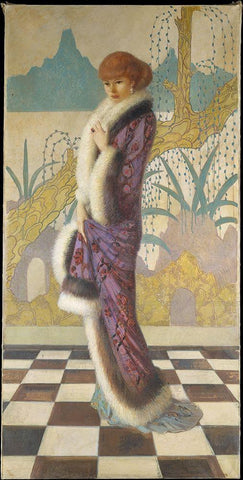 Mrs. Ethel Cushing Black Ornate Wood Framed Art Print with Double Matting by Cushing, Howard