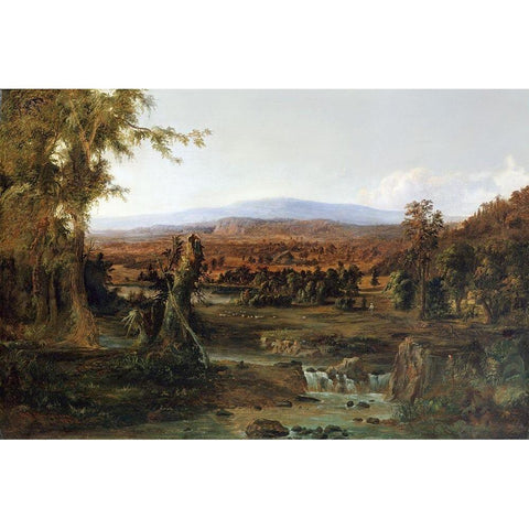 Landscape with Shepherd Black Modern Wood Framed Art Print with Double Matting by Duncanson, Robert S.