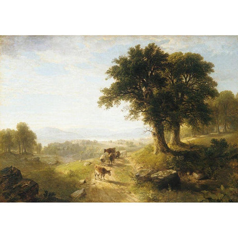 River Scene Black Modern Wood Framed Art Print with Double Matting by Durand, Asher Brown