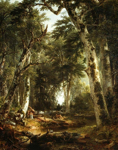 In the Woods White Modern Wood Framed Art Print with Double Matting by Durand, Asher Brown