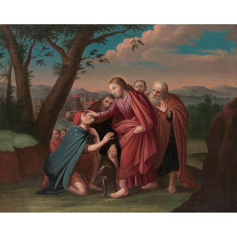 Christ Healing the Blindman White Modern Wood Framed Art Print by Duyckinck, Gerardus