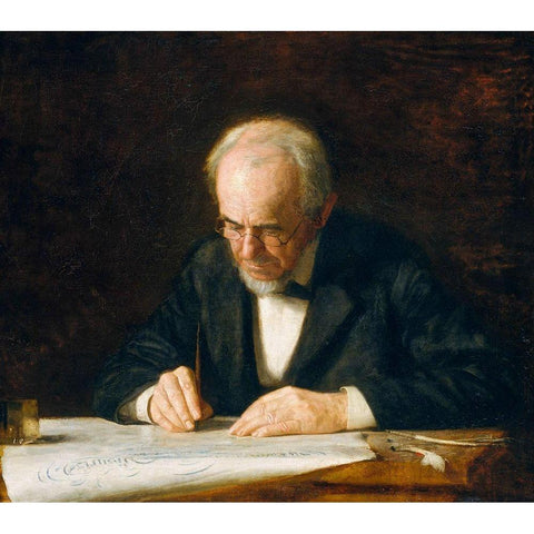 The Writing Master White Modern Wood Framed Art Print by Eakins, Thomas