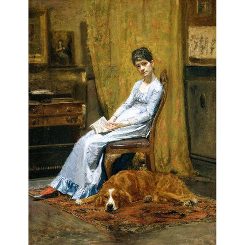 The Artists Wife and His Setter Dog White Modern Wood Framed Art Print by Eakins, Thomas