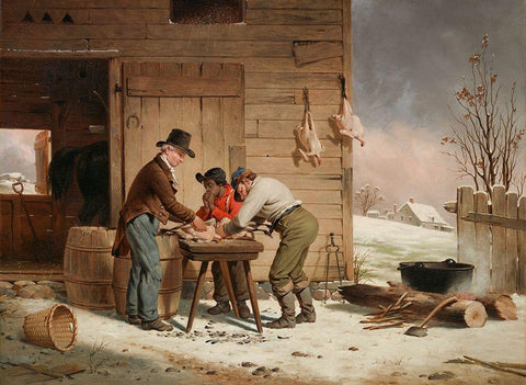 Preparing for Christmas (Plucking Turkeys) White Modern Wood Framed Art Print with Double Matting by Edmonds, Francis WilliamÂ 