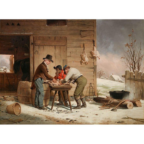 Preparing for Christmas (Plucking Turkeys) White Modern Wood Framed Art Print by Edmonds, Francis WilliamÂ 