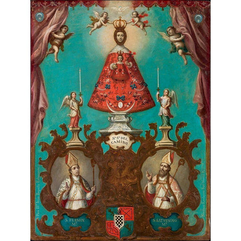 The Virgin of El Camino with St. FermÃ­n and St. Saturnino Gold Ornate Wood Framed Art Print with Double Matting by EnrÃ­quez, Nicolas