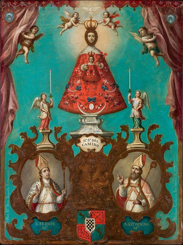 The Virgin of El Camino with St. FermÃ­n and St. Saturnino Black Ornate Wood Framed Art Print with Double Matting by EnrÃ­quez, Nicolas