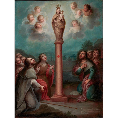 The Apparition of the Virgin of El Pilar to St. James Black Modern Wood Framed Art Print with Double Matting by EnrÃ­quez, Nicolas