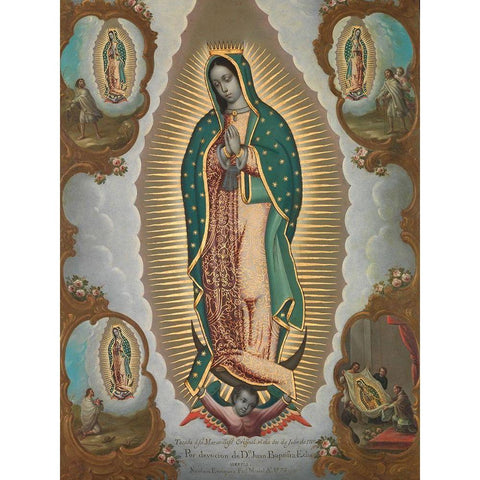 The Virgin of Guadalupe with the Four Apparitions Gold Ornate Wood Framed Art Print with Double Matting by EnrÃ­quez, Nicolas