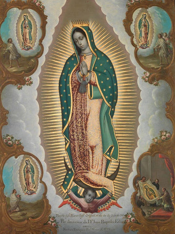 The Virgin of Guadalupe with the Four Apparitions Black Ornate Wood Framed Art Print with Double Matting by EnrÃ­quez, Nicolas