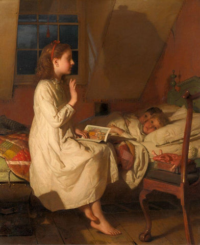 Story of Golden Locks White Modern Wood Framed Art Print with Double Matting by Guy, Seymour Joseph
