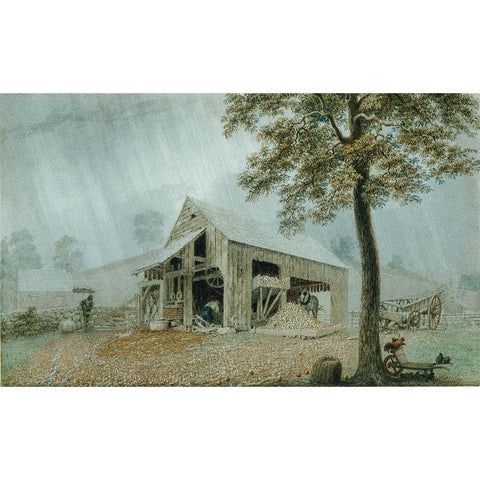 Rainstormâ€”Cider Mill at Redding, Connecticut Gold Ornate Wood Framed Art Print with Double Matting by Harvey, George
