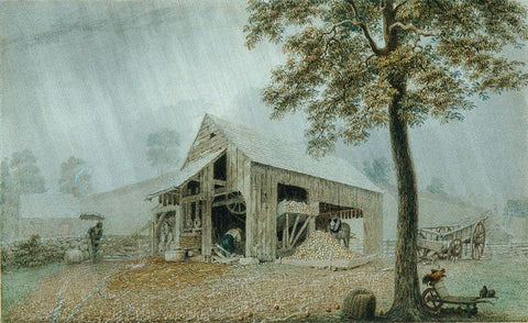 Rainstormâ€”Cider Mill at Redding, Connecticut Black Ornate Wood Framed Art Print with Double Matting by Harvey, George