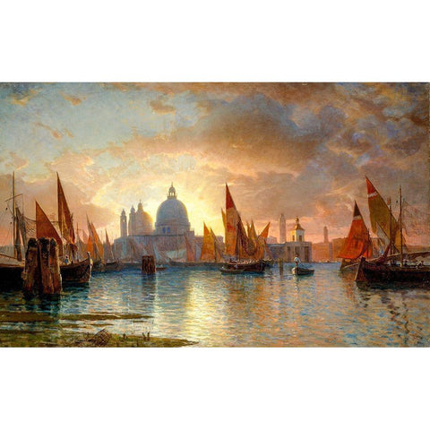 Santa Maria della Salute, Sunset White Modern Wood Framed Art Print by Haseltine, William Stanley