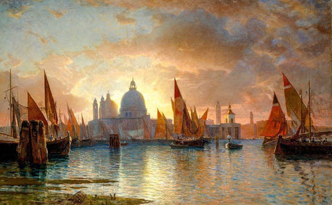 Santa Maria della Salute, Sunset White Modern Wood Framed Art Print with Double Matting by Haseltine, William Stanley