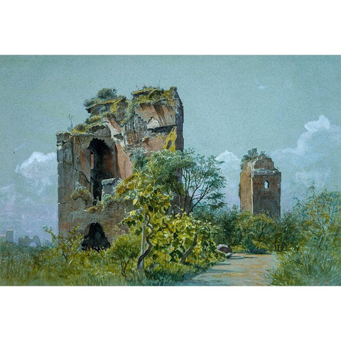 Baths of Trajan (Sette Sale, Villa Brancaccio, Rome) White Modern Wood Framed Art Print by Haseltine, William Stanley