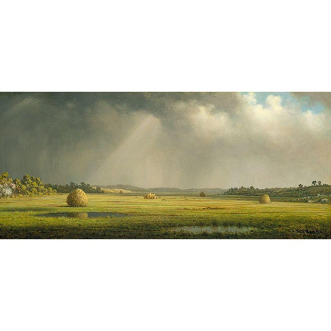 Newburyport Meadows Black Modern Wood Framed Art Print with Double Matting by Heade, Martin Johnson