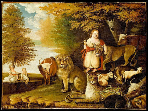 Peaceable Kingdom Black Ornate Wood Framed Art Print with Double Matting by Hicks, Edward