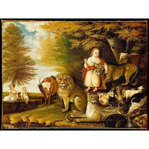 Peaceable Kingdom Gold Ornate Wood Framed Art Print with Double Matting by Hicks, Edward